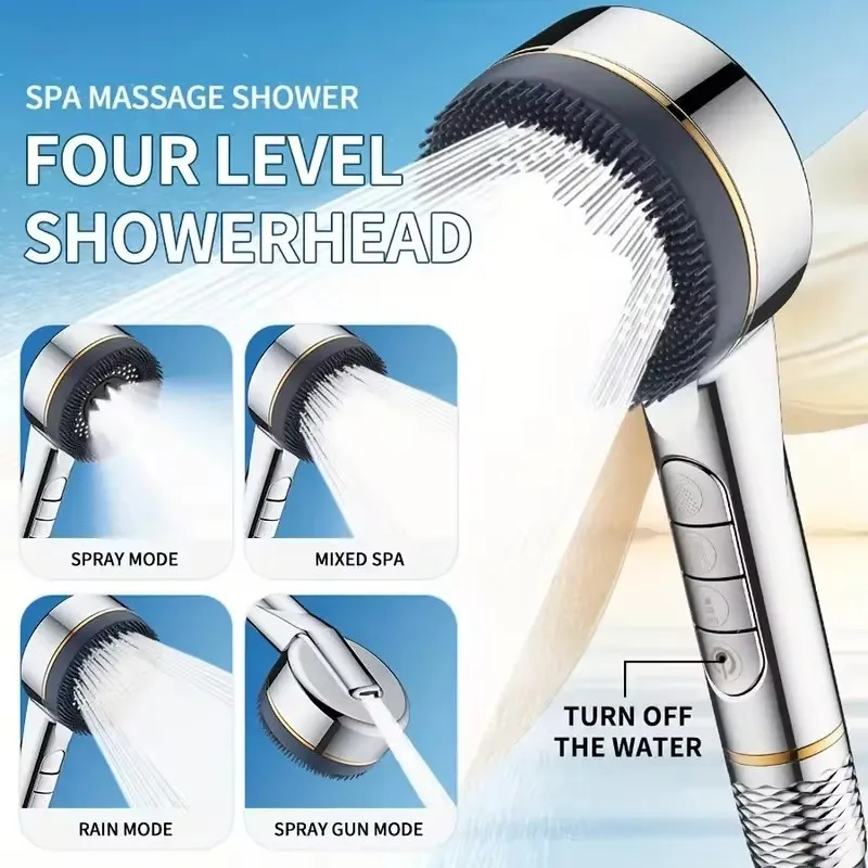 1pc Filtered Supercharged Shower Head Four-speed Adjustment With Water Seal Multi-functional Home Shower Bathroom Accessories
