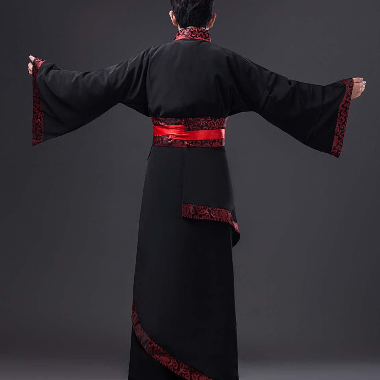 Antikes Kostüm Schwarz Hanfu Männer Tang-Dynastie Schwarzes Bühnenkostüm Chinesische traditionelle Kleidung mit Gürtel für Mann Junge Große Größe