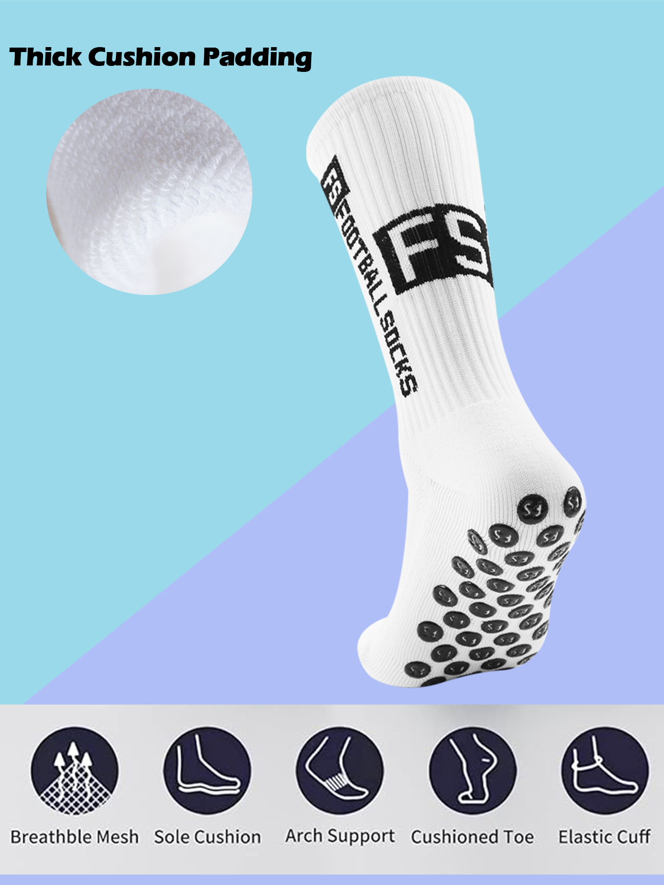 4 Paar Herren-Fußballsocken mit Griff, rutschfeste, rutschfeste Sportsocken mit Polsterpolstern für Fußball/Basketball/Hockey