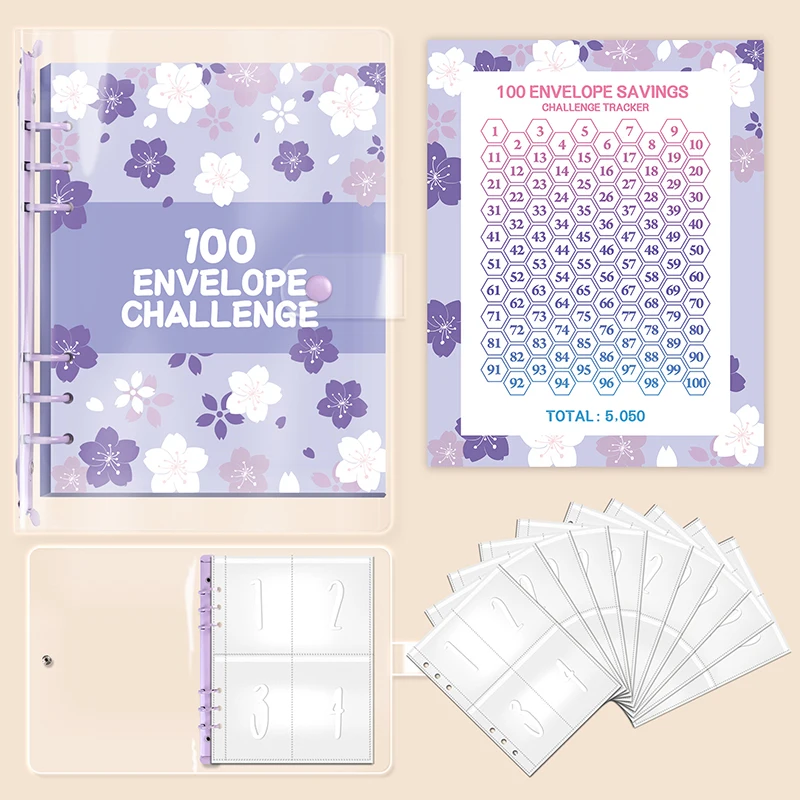 Money Saving Challenge Binder 100 Envelope Sustainable Motivating Solution Challenging Loose-Leaf Binder Paper For Savings Goals