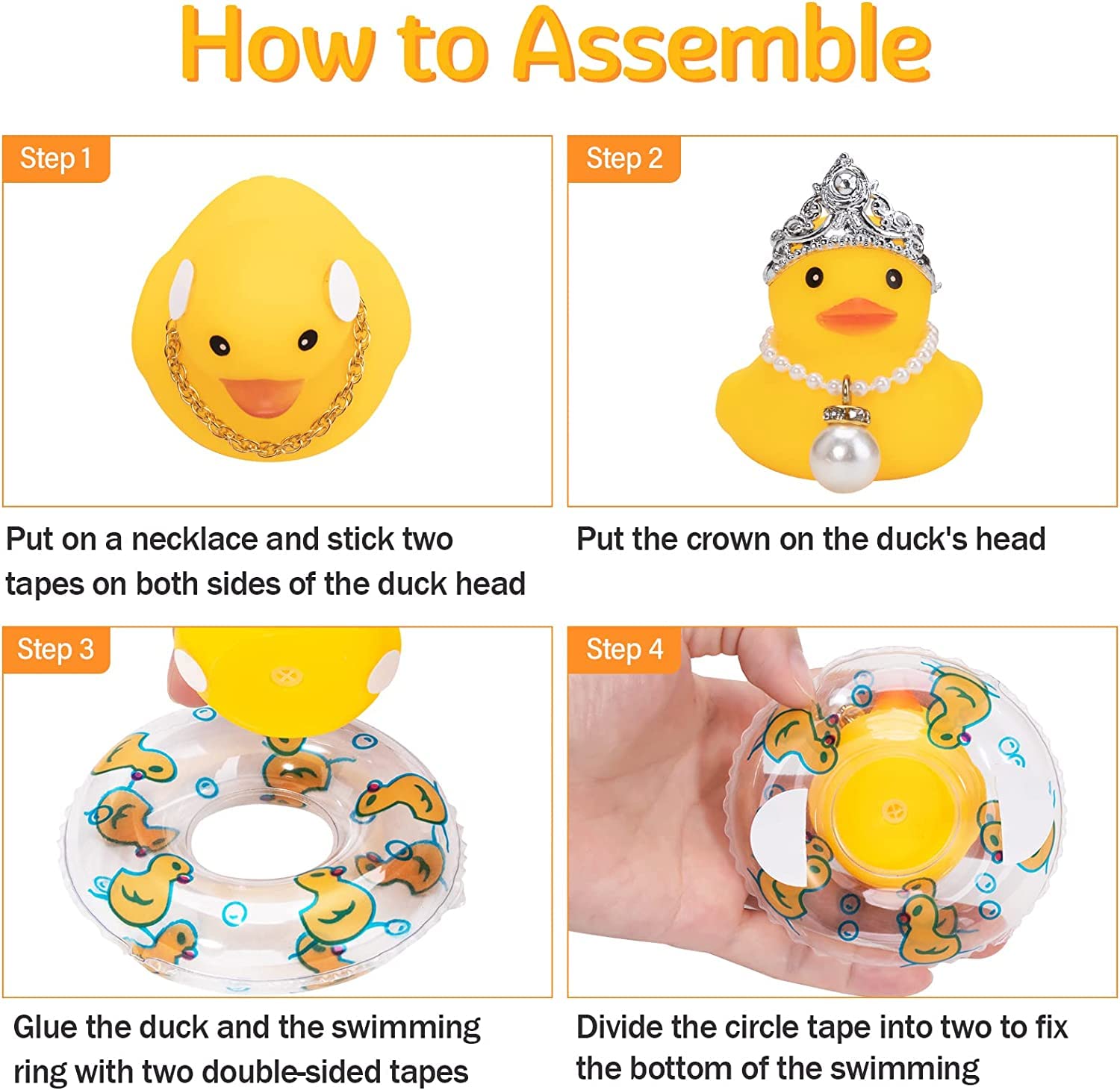 Car Duck Decoration Dashboard Ornament Rubber Duck Decoration Rubber Accessories with Pearl Necklace Crown Jeeps Duck