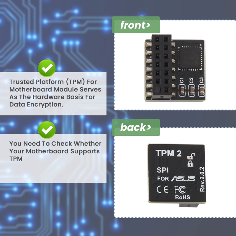 Módulo de segurança xtech tpm tpm2.0 para asus tpm spi módulo de plataforma confiável paralela módulo portátil multifuncional