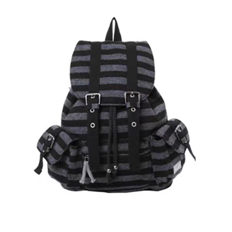 Korean Sle Striped Canvas Backpack Women's 2024 Newjeans Functional Bookbag Commuter Versatile Double Shoulder Bag