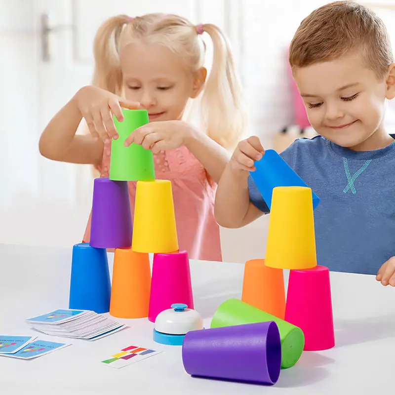 Montessori Stack Cup Geschwindigkeit Spiel Spielzeug mit Karte Farbe Erkenntnis Logik eltern-kind-Interaktives Spielzeug für Kinder Frühe Bildung spielzeug
