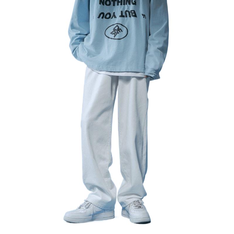 Pantalones vaqueros rectos para hombre, pantalones vaqueros holgados blancos unisex, pantalones vaqueros neutros de tendencia, pantalones holgados informales sólidos para hombre y mujer, pantalones vaqueros de Hip Hop