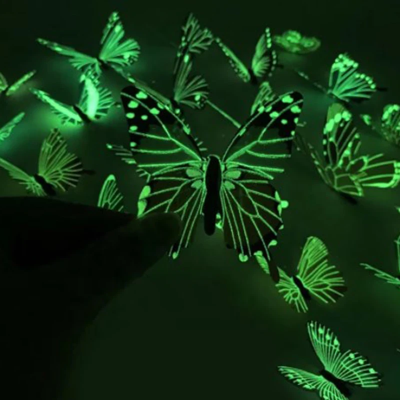 12 Pcs 3D 빛나는 나비 크리 에이 티브 벽 스티커 DIY 벽 스티커 현대 벽 예술 홈 인테리어 DIY 선물