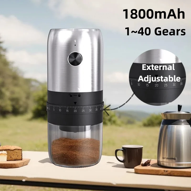 Molinillo de café portátil, licuadoras eléctricas recargables por USB para el hogar y exteriores, molienda de granos de café ajustable profesional para Cocina