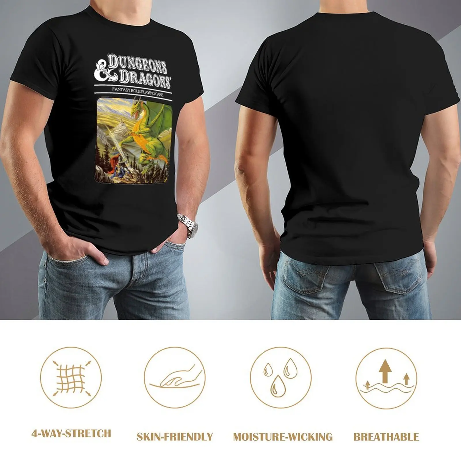 Kaus grafis model kartun pria, kaus katun pria, kaus grafis vintage, kaus karya seni klasik, setelan naga dugeon