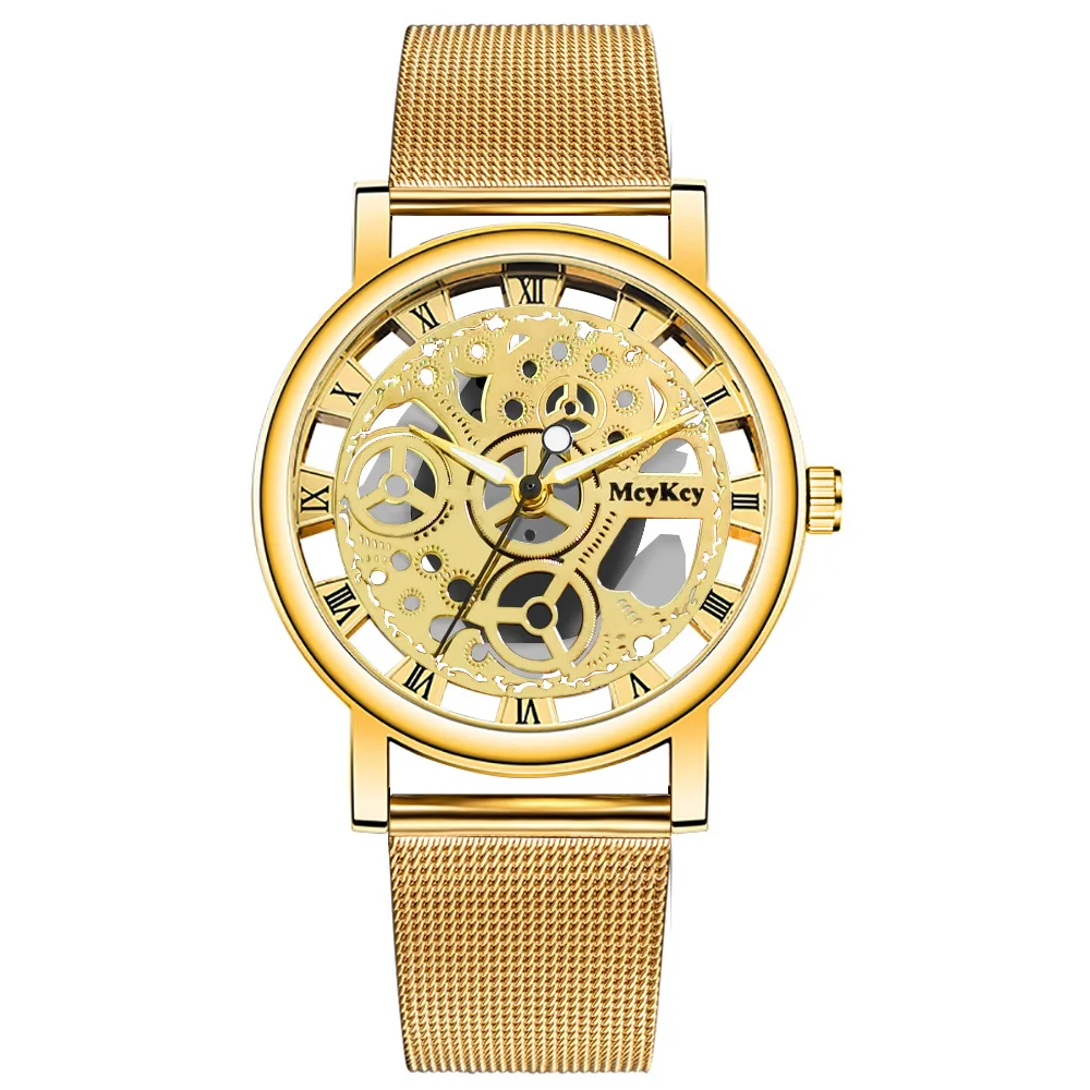 Fashion Top Vrouwen Holle Skeleton Faux Mechanisch Horloge Dames Metal Mesh Quartz Horloges Voor Vrouwelijke Relogio Feminino