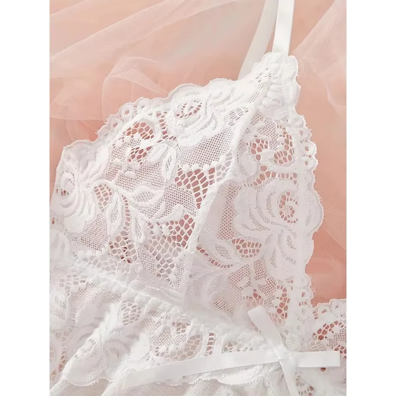Lencería Sexy roja transparente, ropa interior para mujer, ropa de dormir transparente, camisón de encaje y bragas, conjuntos de Pijamas, camisón Sexy para mujer