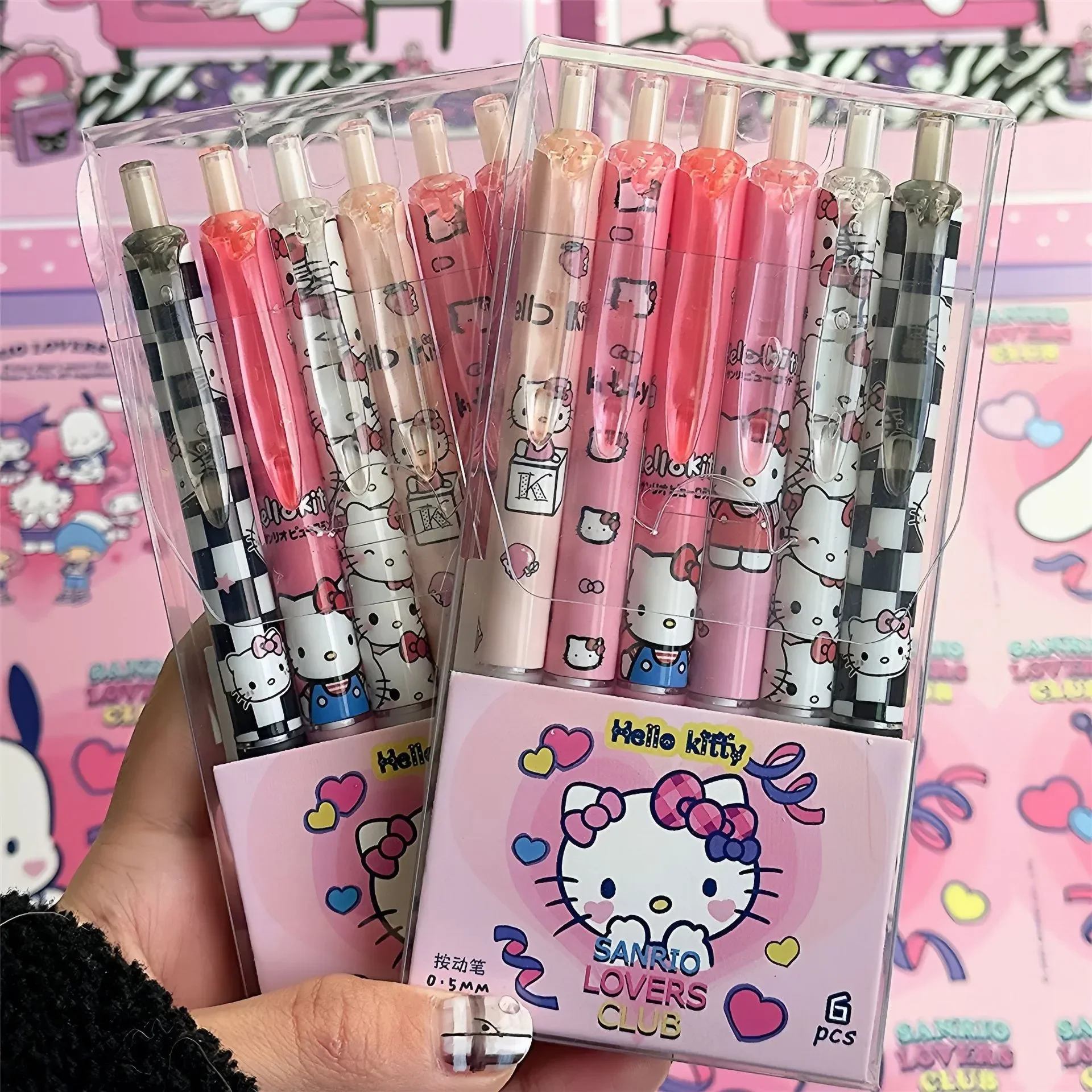 Sanrio 6 pz Serie 0.55mm Hello Kitty Kuromi Penna Gel ST Chip Velocità Esame di Essiccazione Penna Nero Ricarica Y2k Forniture di Cancelleria Scolastica