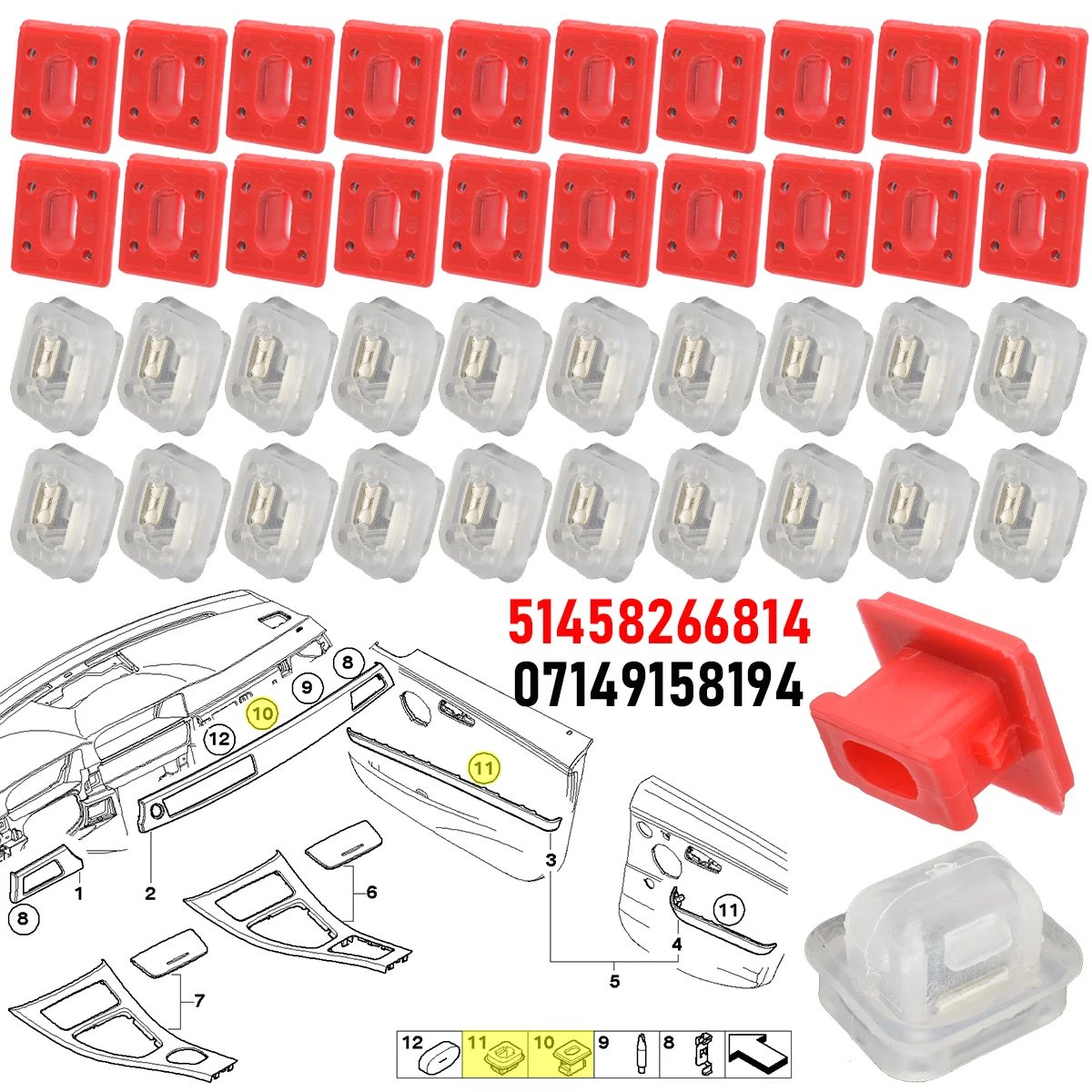 40X para BMW Serie 3 E46 E90 E91 E92 E93 X5 E53 Panel Interior de puerta de coche Panel embellecedor Clips de moldura ojal de retención automático