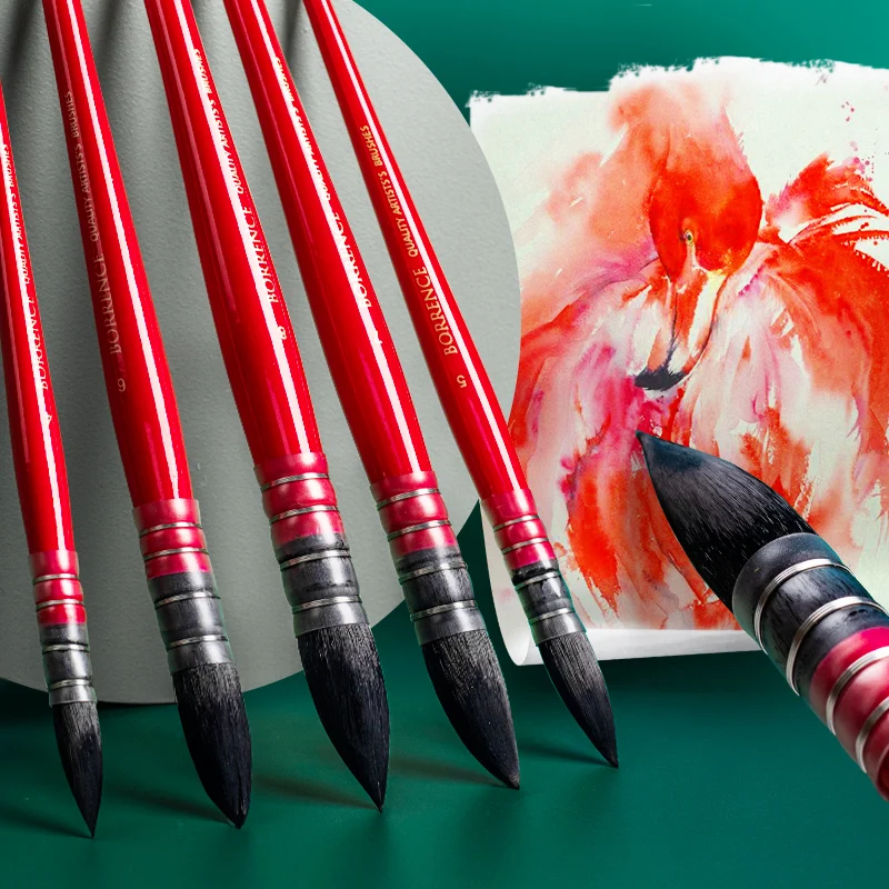 ผมกระรอกรอบหัวชี้ Mop แปรงสีน้ําแปรง Gouache แปรงปากกา Art Hook Line ปากกาสําหรับโรงเรียนอุปกรณ์ศิลปะ
