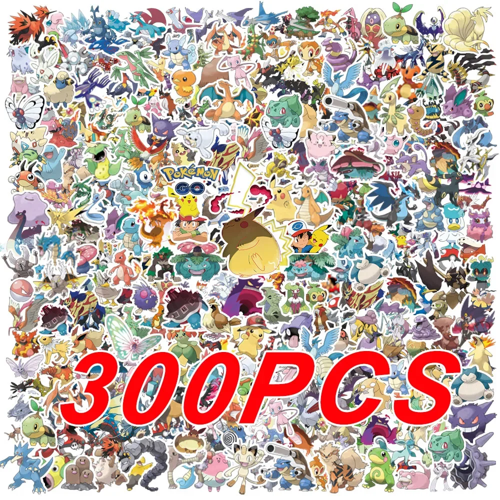 103/300Pcs Pokemon Cute Pikachu Stickers Charizard Album Pokédex DIY Laptop Car Luggage Kawaii Waterproof Anime Sticker Toy