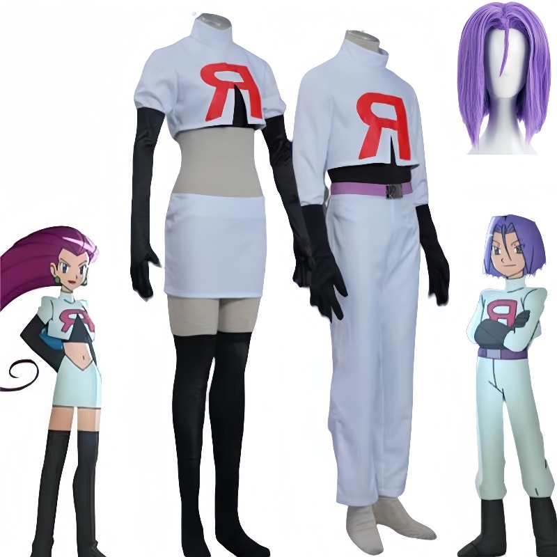 Anime Cosplay Kostüm für Erwachsene Team Rocket Jessie Musashi James Kojirou Halloween Cosplay Kostüm Komplettset Kostüm