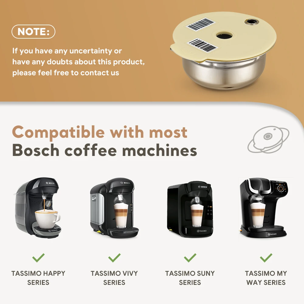 Cápsula de café recargable reutilizable con juego de filtros de tapa de silicona para cafetera Bosch Tassimo Brewer de acero inoxidable