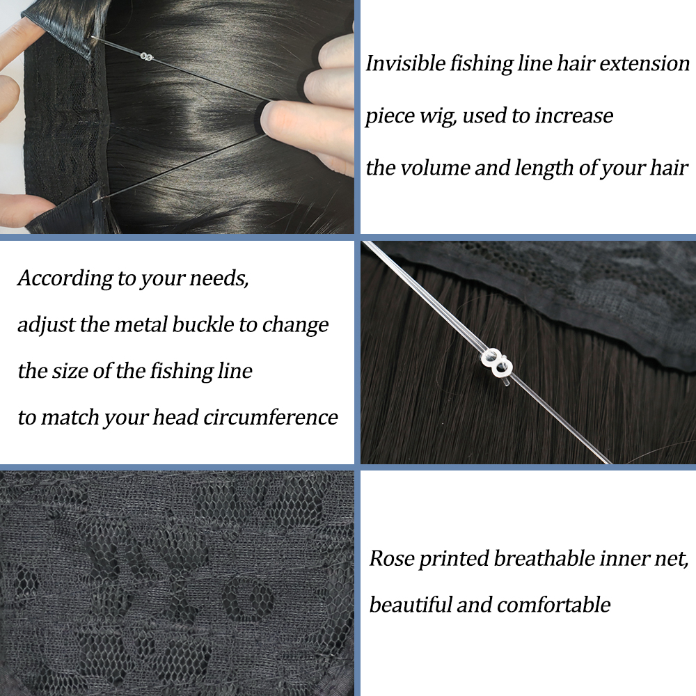 Extensiones de cabello invisibles para mujer, Ondulado Natural sintético, sin Clip, línea de pescado, Color mezclado, Rubio, negro, Artificial, pieza de cabello falso