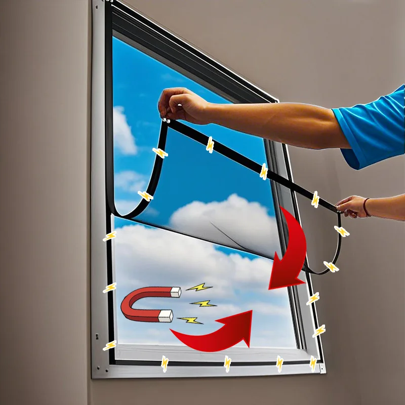 Magnetic Window Mosquito Net Black Mosquito nets for window Screen Customized size glass fiber invisible Mesh insect Curtains