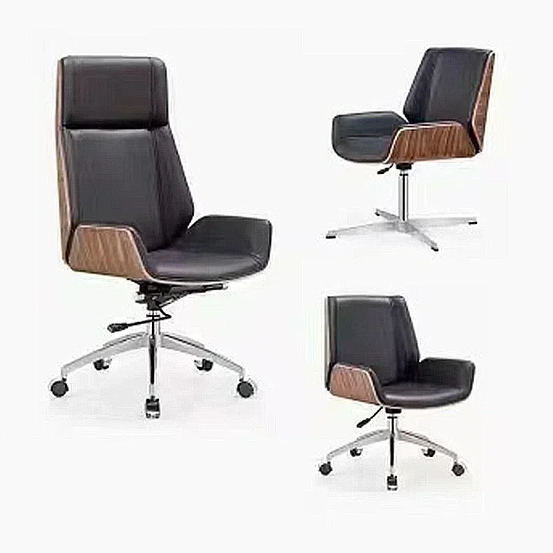 Leather Ergonomic Chair Black Rotating Lifting Computer Business Backrest Boss Swivel Chair Office Walnut Color