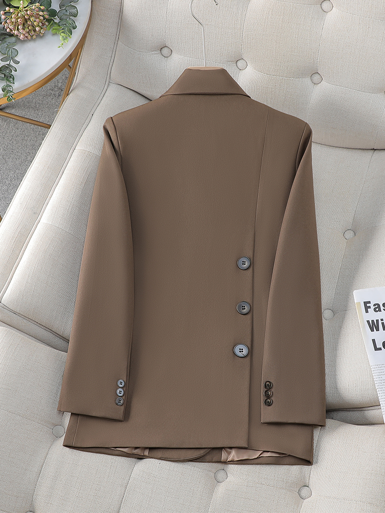 Blazer de manga larga para mujer, chaqueta Formal holgada, color rosa, negro y café, ropa de trabajo, Otoño e Invierno