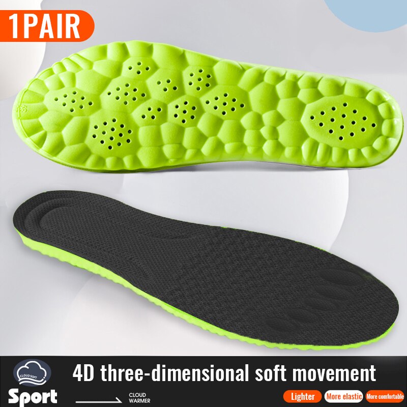 Sport-Einlegesohlen für Schuhe, 4D-Stoßdämpfung, Deodorant, atmungsaktives Kissen, Laufsohlen für Füße, Männer und Frauen