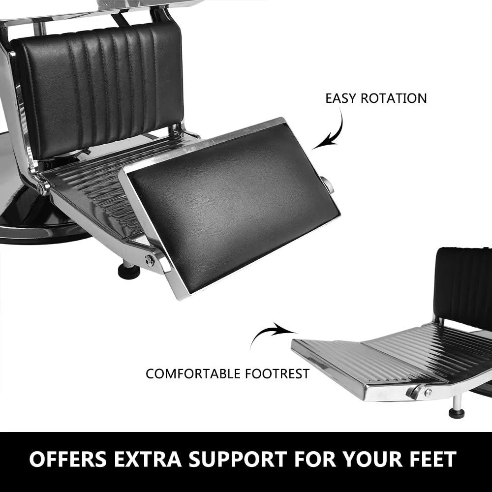 Heavy Duty Reclining Barber Chair with Headrest & Supports up to 500lbs & 360 Degrees Rolling Swivel, Professional Vintage