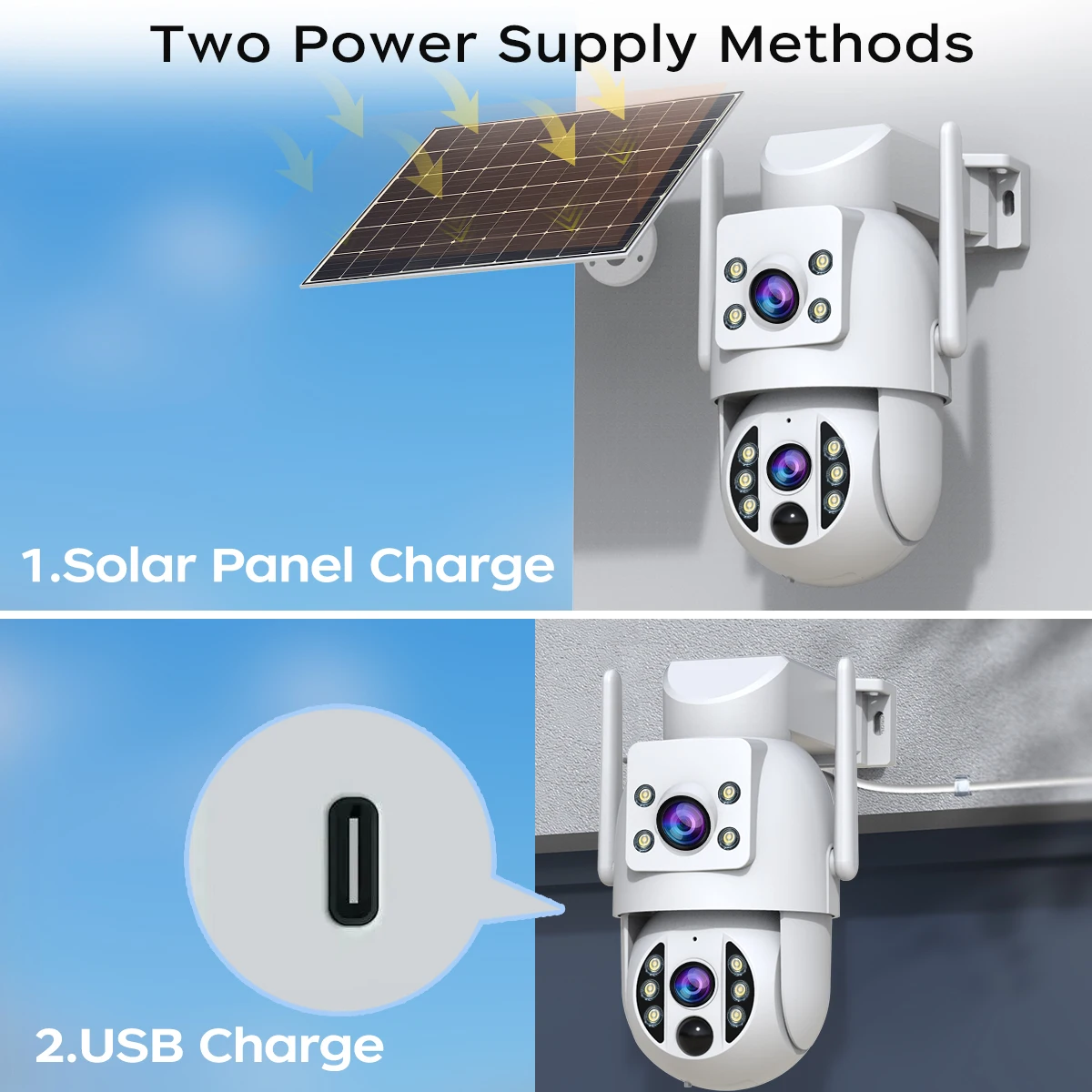 Kamera monitoringu WiFi Jooan 6MP zewnętrzna, bezprzewodowa kamera IP solarna z podwójnym obiektywem, detekcja ruchu PIR, bateria, monitoring CCTV