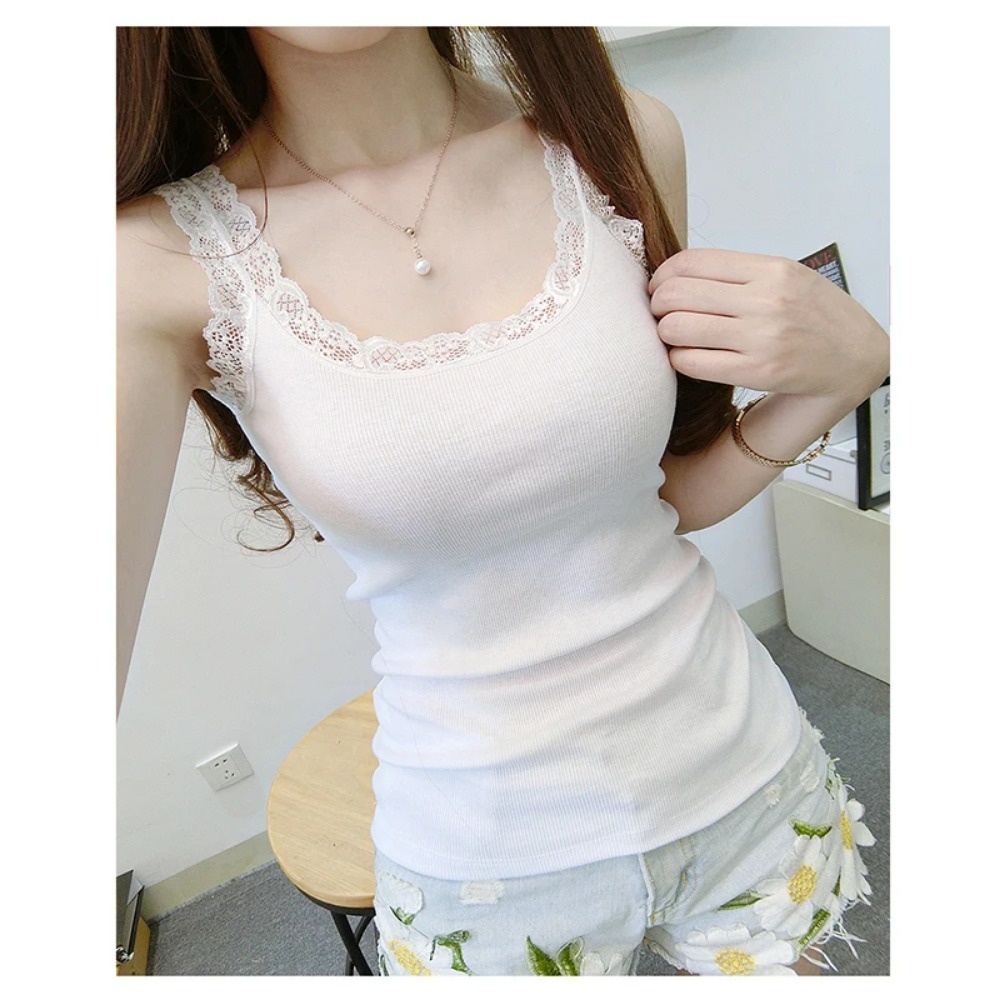 Tops negros, camiseta sin mangas de verano para mujer con Top de encaje, ropa interior roja, camisolas de encaje, ropa interior holgada, chaleco para mujer