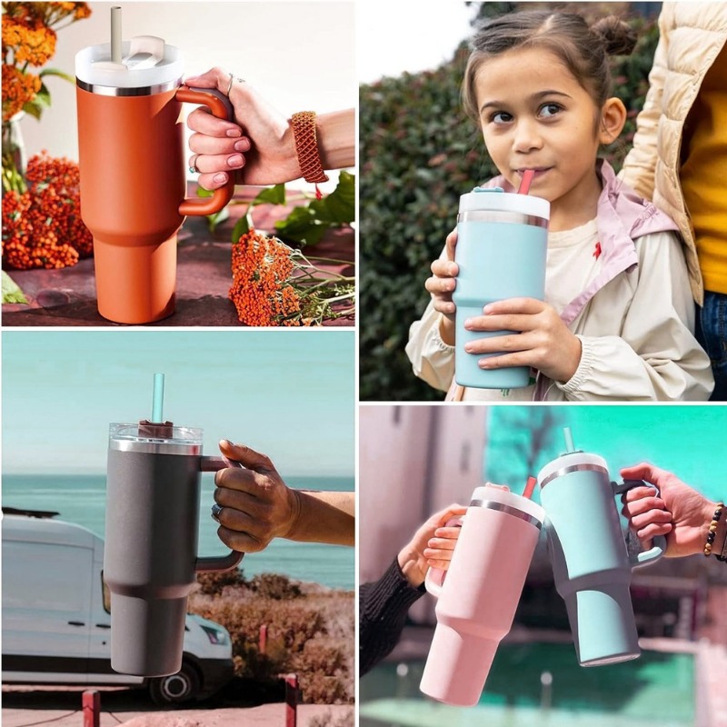 Paquete de 6 pajitas de repuesto para vaso de viaje Stanley Adventure Quencher de 40oz, pajitas de plástico reutilizables con cepillo de limpieza