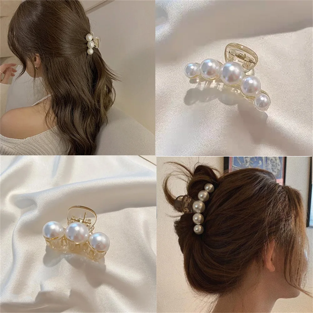 Marseilis 4-delige grote haaienclip Haaraccessoires Temperament Veelzijdig Eenvoudig en genereus Modieus Zachte parelgrijpclip