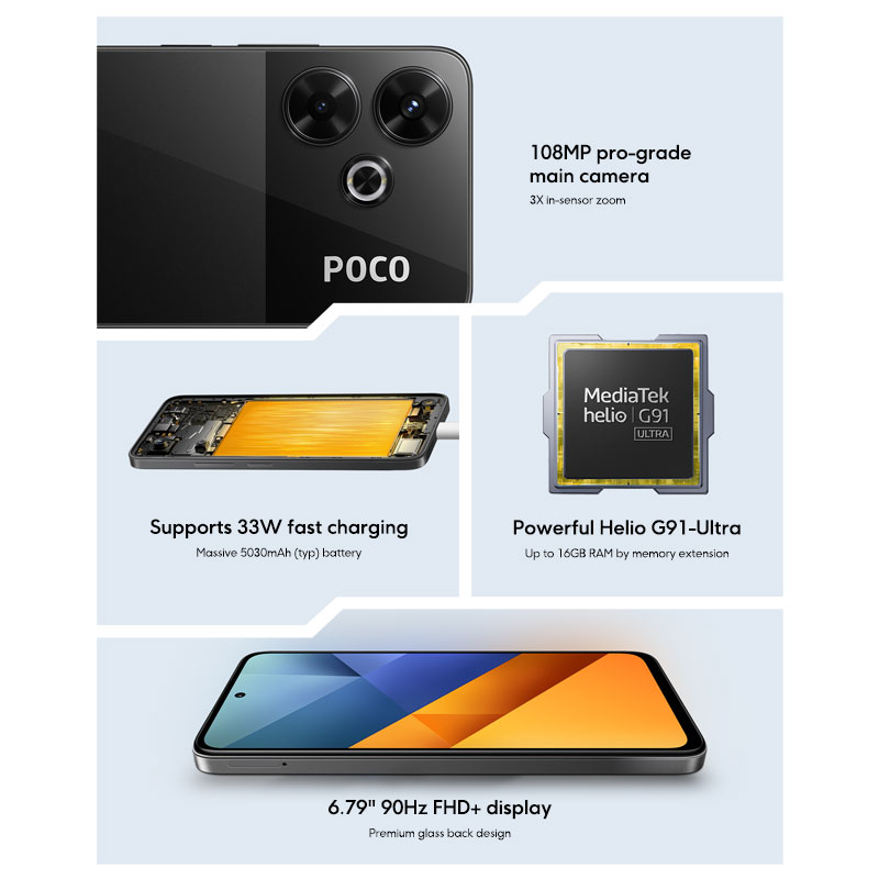 POCO M6 グローバル版 スマートフォン 128GB/256GB MediaTek Helio G91 Ultra 6.79インチ 90Hzディスプレイ 33W急速充電 5030mAhバッテリー