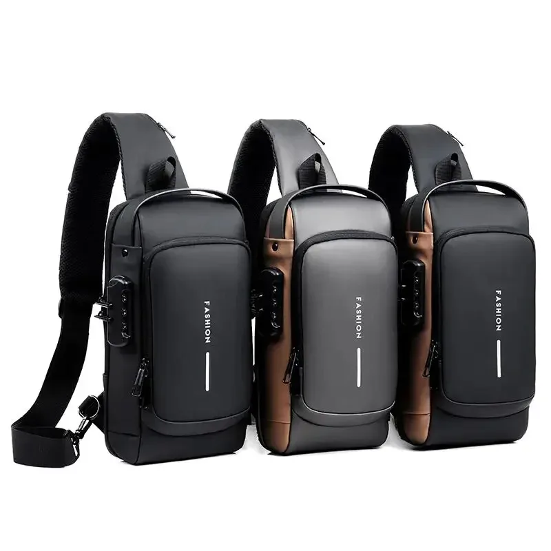 Borsa da petto antifurto da uomo, borsa a tracolla USB multifunzionale, borsa a tracolla da viaggio, borsa a tracolla