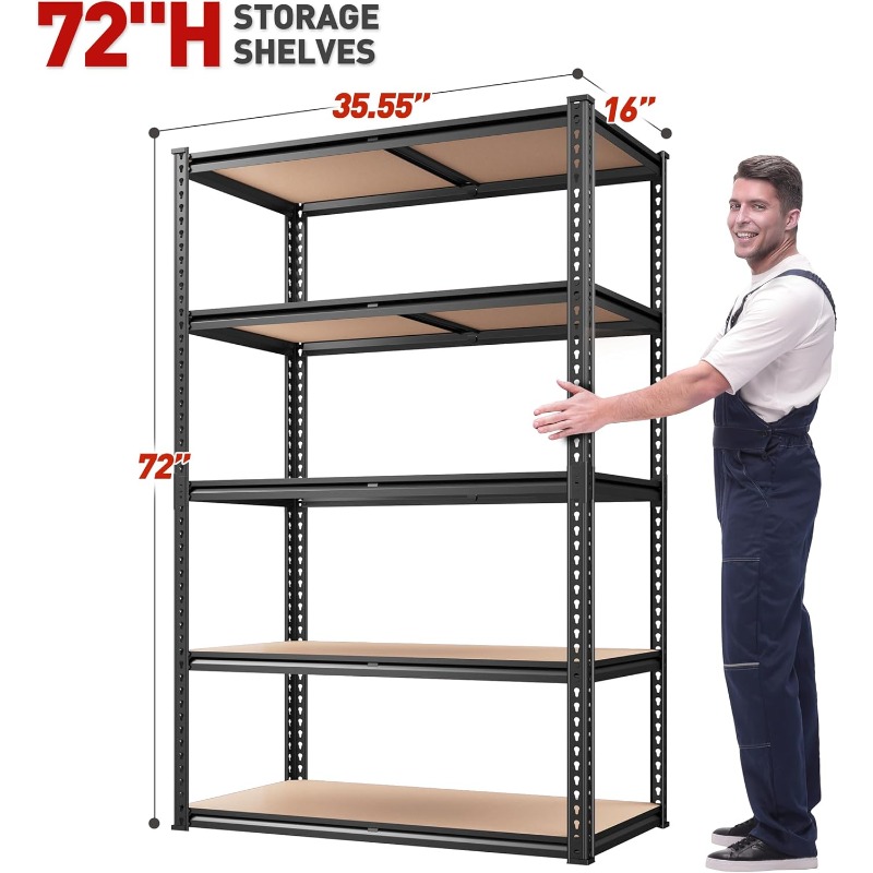2020LBS Storage Shelves 5 Tier Garage Shelving Heavy Duty, Adjustable Metal Shelving Unit, Garage Shelves For Basement