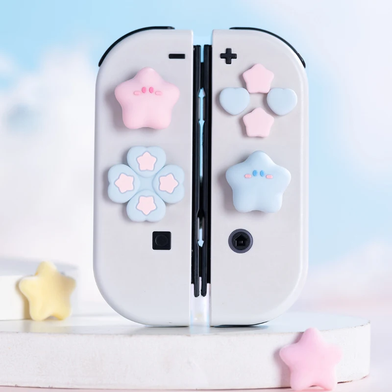 Funda de silicona suave con forma de estrella para interruptor, pegatina con forma de d-pad, botón cruzado, botón ABXY, Oled, NS, Joy-con, tapa de agarre