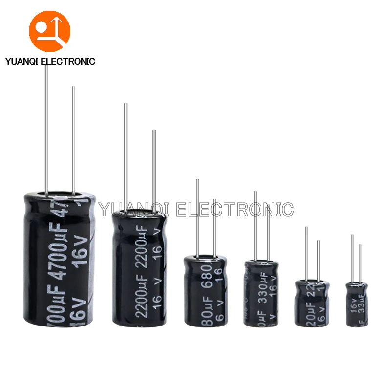 Condensador electrolítico de aluminio de 10V, 16V, 25V, 35V, 50V, 400V, 450V, 4,7 UF, 10UF, 22UF, 47UF, 100UF, 220UF, 330UF, 470UF, 1000UF, 2200UF, 4700UF