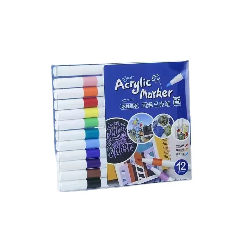 12-60 สีอะคริลิคชุดปากกามาร์กเกอร์สี Art MARKER Soft TIP ปากกาสําหรับเด็กหินสีเซรามิคแก้วไม้ผ้าภาพวาด