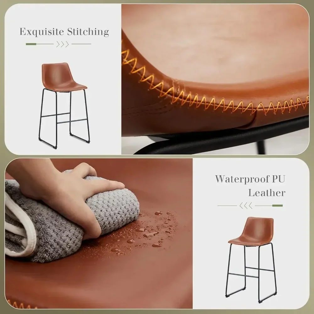 30 Inch Counter Height Bar Stools Set of 4, Modern Faux Leather High Barstools with Back and Metal Leg