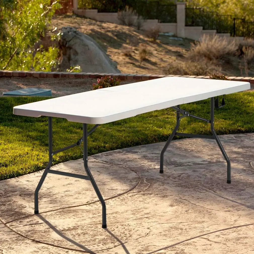 6FT Picnic Table Folding  Camping  Plastic  Fold Up  Lock for Party Event,White