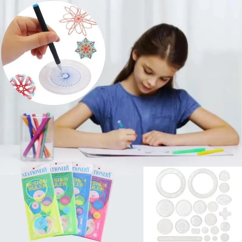 22-1PC Funny Spirograph Drawing Toys Interlocking Gears Wheels Geometric Ruler Drawing Accessories Creative Educational Kids Toy