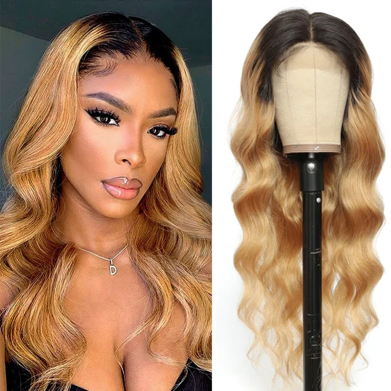 Honey Blonde Lace Front Wig PrePlucked 1B 27 Human Hair Wigs Ombre Body Wave Lace Front Human Hair Wig 180% Raw Bodywave 30 Inch