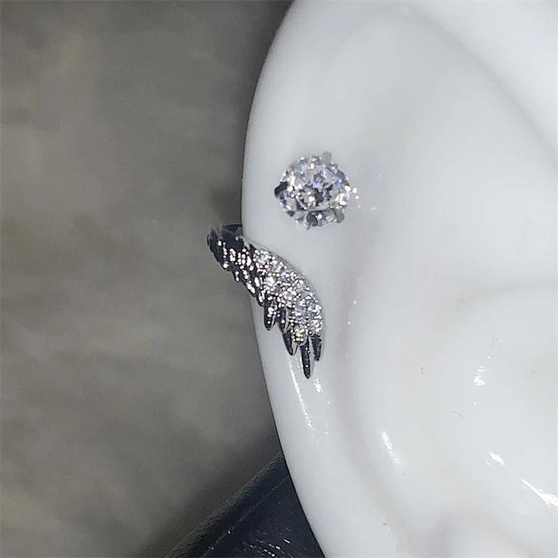 1 Uds. De uñas de hueso del oído de acero inoxidable 316L con ala de Color plateado para mujer, nueva moda llena de pendientes de diamantes de imitación, accesorios para oreja