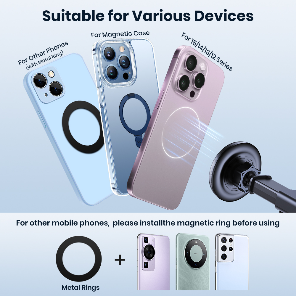 TOPK Mag-Safe 磁気自動車電話ホルダー カーマウント フロントガラスとダッシュボード用 [強力な吸引] 携帯電話用の調節可能なロングアーム