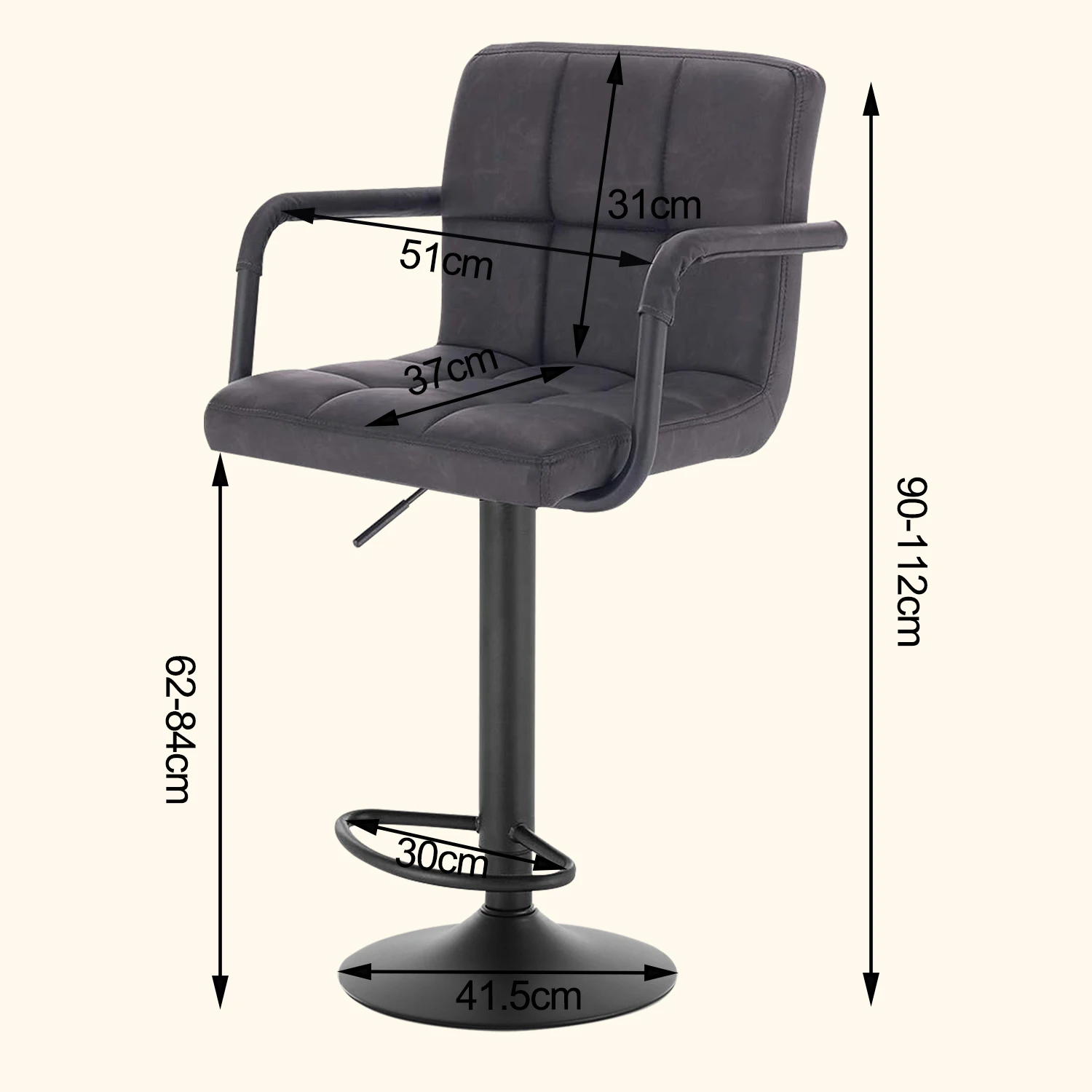 WOLTU 2PCS Velvet Bar Stool Height-Adjustable Rotatable Bar Counter Chair with Backrest Padded Seat Armrest Dining Kitchen Chair