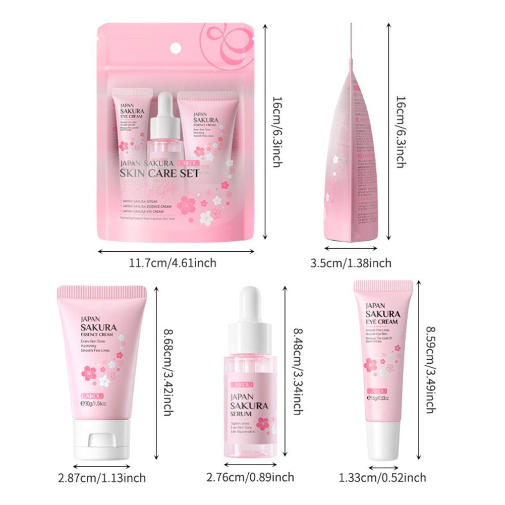 Kit da 3 pezzi per donna Sakura Set per la cura della pelle crema per il viso essenza per il viso siero per gli occhi Set per la cura della pelle del viso confezione regalo del prodotto