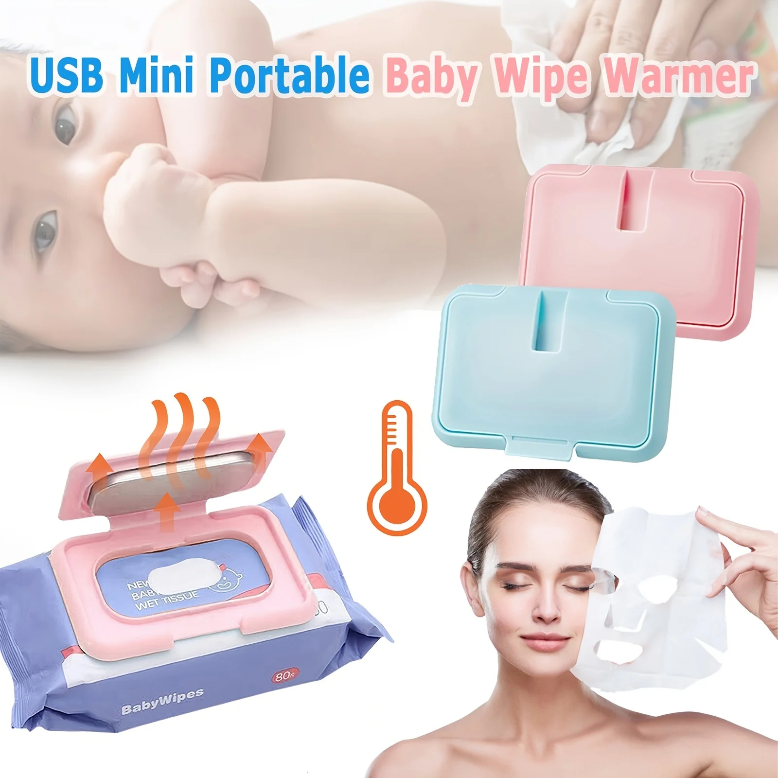 Usb mini portátil aquecedor de lenços umedecidos para bebês e dispensador titular reutilizável aquecedor de lenços umedecidos para bebês para viagens recém-nascidos