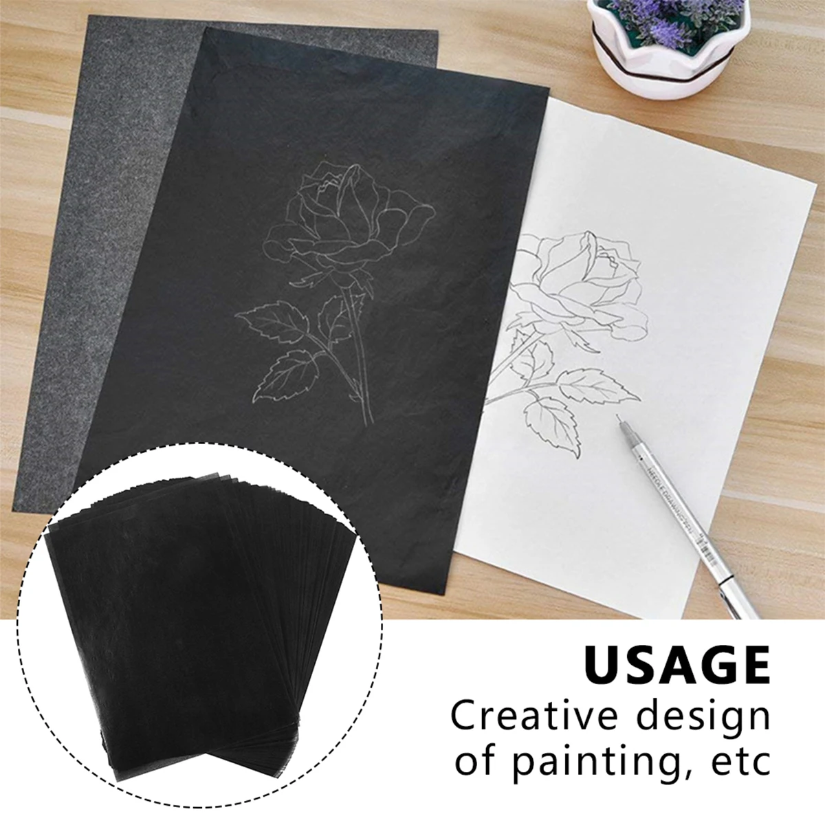 A4 Carbon Paper for Tracing Drawing 100 Sheets Copy Duplicate Typewriter Receipt Duplicate Book for Painting Creativity Design