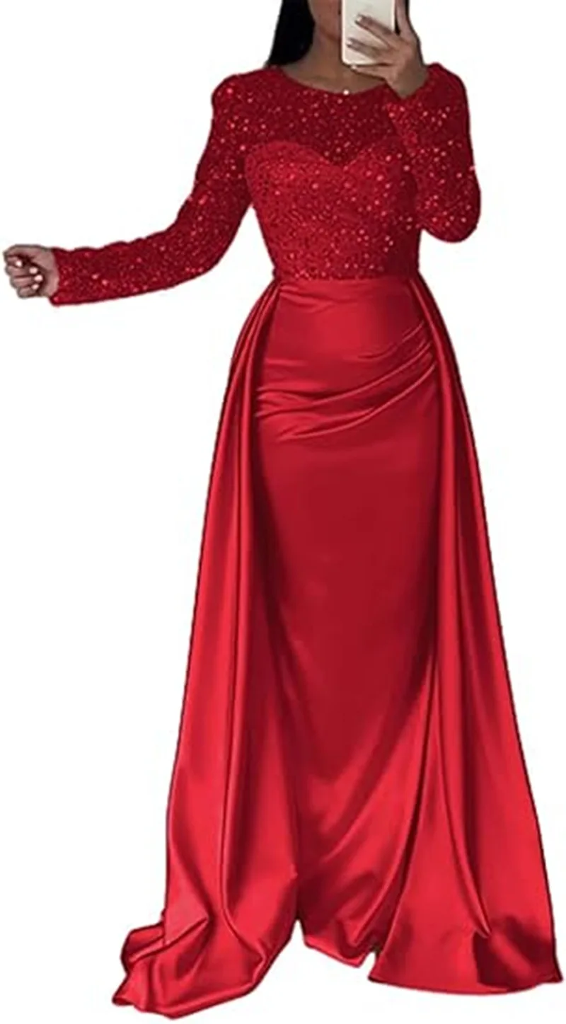 Luxus Pailletten Abend Party Kleid Frauen Mode Langarm Plissee A-linie Formale Prom Kleid Chic O Kragen Kleid Bankett Kleid
