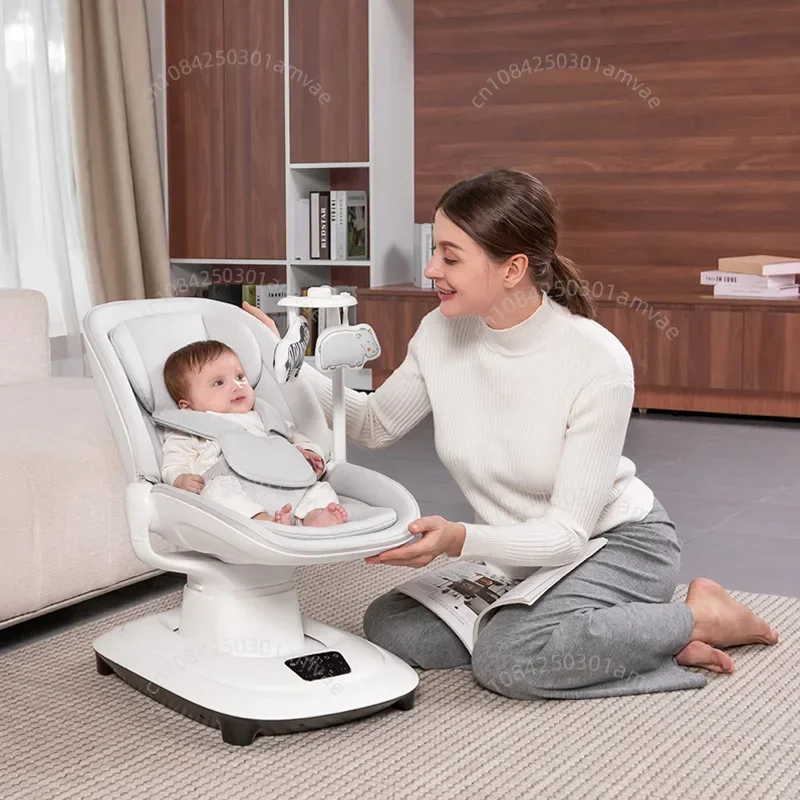 Elektrische baby rustgevende stoel Luxe babyschommelstoel Aansluitbaar met APP 360 °   Draaibare babyschommelstoel Verstelbare rugleuning