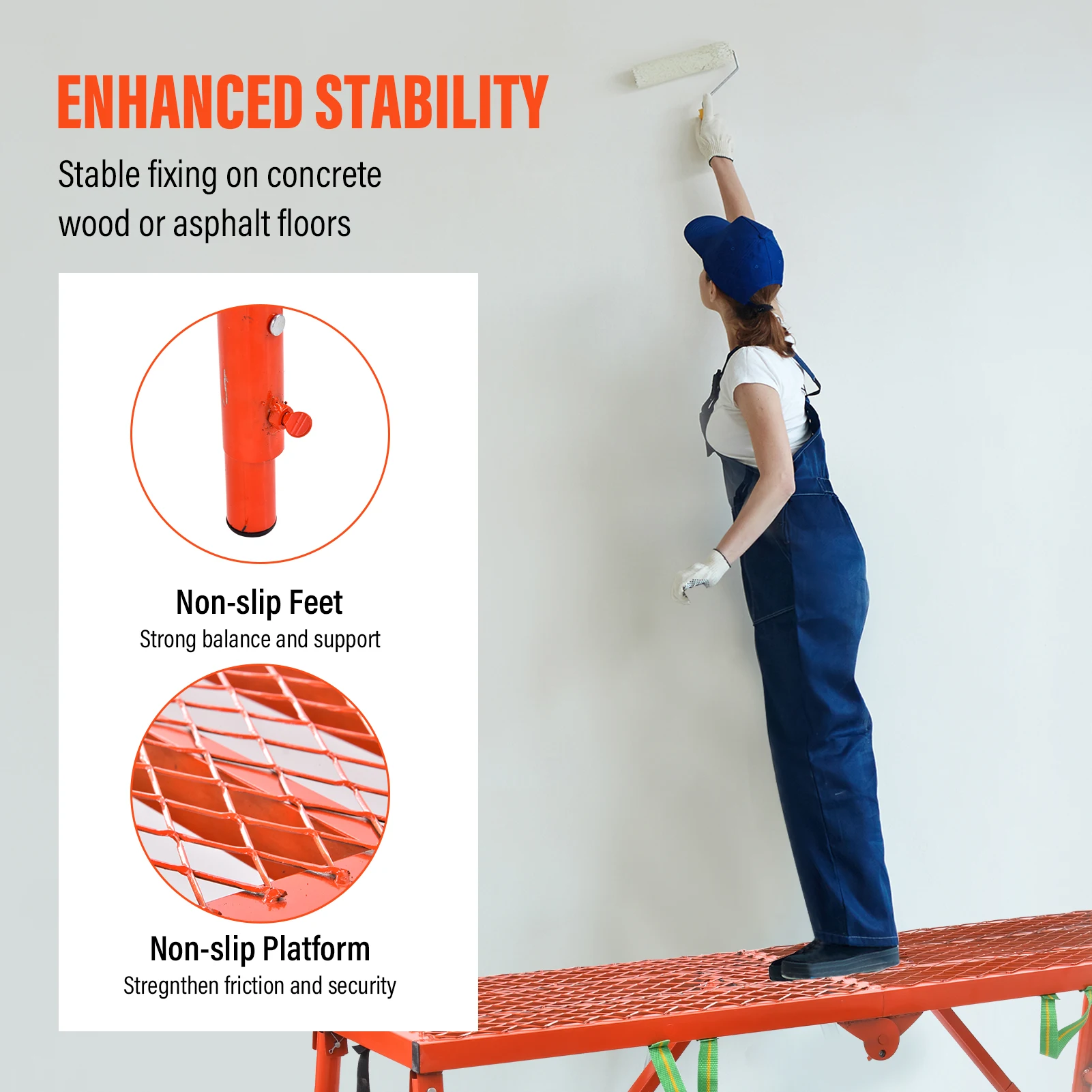 Portable Scaffolding Workbench, 711Lbs Capacity Heavy Duty Steel Scaffolding Platform, 27.6-45.7in Adjustable Height, Orange