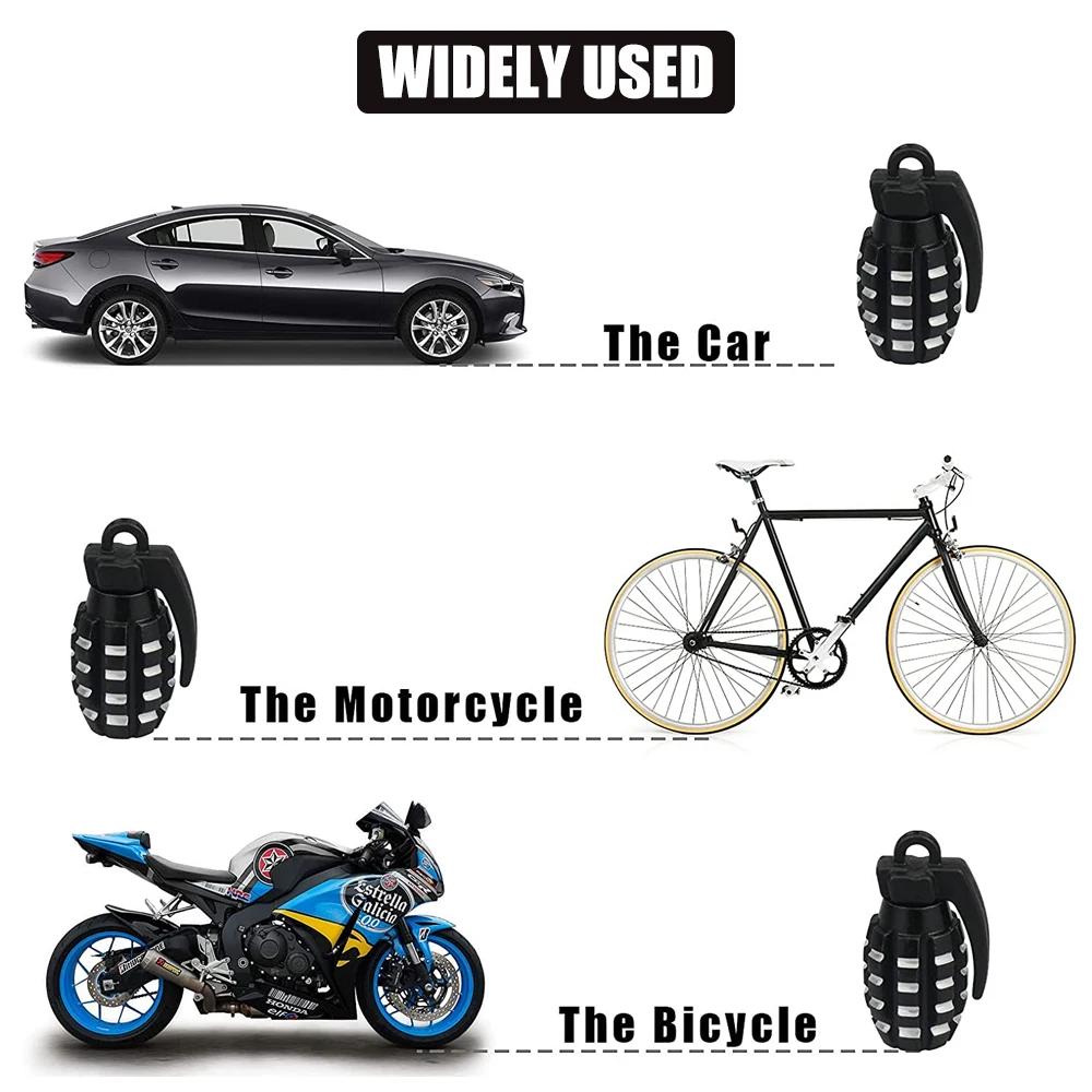 車のタイヤのバルブキャップ,grenadeアルミニウム製,スクーターカバー,スペアパーツ,防塵,エアトラック,自転車ホイールリム用,4個